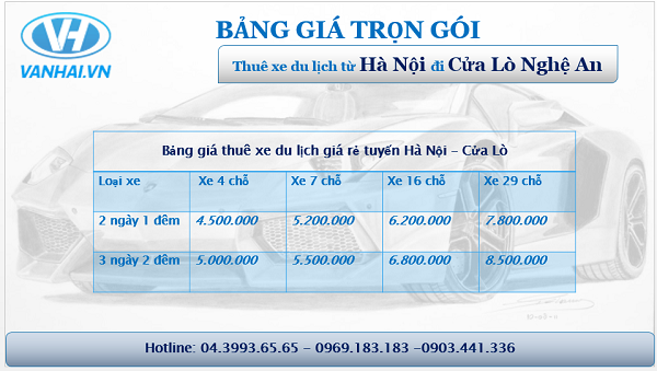 Bảng giá cho thuê xe giá rẻ nhất tại Hà Nội đi Cửa Lò – Nghệ An