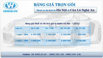 Bảng giá cho thuê xe du lịch Cửa Lò rẻ nhất Hà Nội – Vân Hải