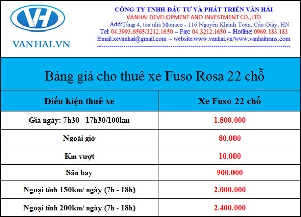 Bảng giá cho thuê xe Fuso Rosa 22 chỗ tại Vân Hải